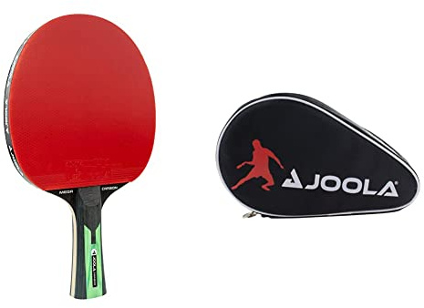 JOOLA 54205 TT Mega Carbon ITTF zugelassener Tischtennis-Schläger für Fortgeschrittene Spieler & Tischtennisschläger Hülle Pocket Double Tischtennishülle, Schwarz/Rot, 28 x 17 x 4 cm