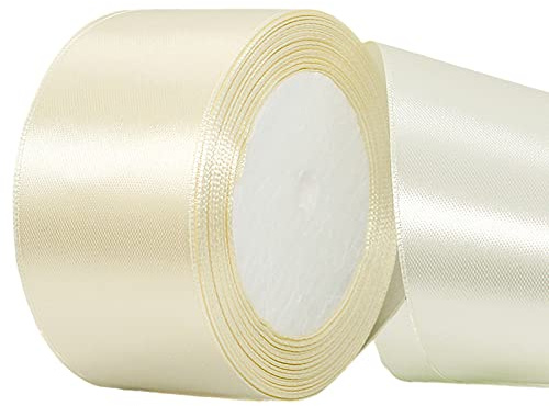 Brett brätte 22 m benvitt band satinband, polyester dubbelsidigt band, 50 mm band ballong band tyg band polyester dubbelsidigt satinband jul band