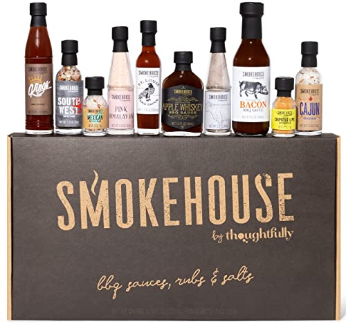 Smokehouse by Thoughfully BBQ Probier-Set - Geschenkbox mit veganen Barbecue Grill-Saucen, Salzen & Trockenmarinaden - 10er Set