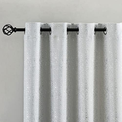 TERLYTEX White Silver Curtains for Living Room - Metallic Silver Spots Sparkle Blackout Curtains 84 Inch Long, Thermal Insulated Darkening Grommet Shiny Curtains, 52 x 84 Inch, 2 Panels, Greyish White | Rust-Free Grommet, Bright Reflective Glow, Room Darkening Effect, Added Privacy, Soft Fabric Hang, Elegant Long Drape