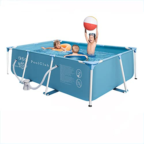 YibaoKids Piscine, Piscine Hors Sol À Ossature en Acier avec Pompe De Filtration, Piscine Extérieure Durable Résistante À La Déchirure pour Jardin, Terrasse,Rectangle