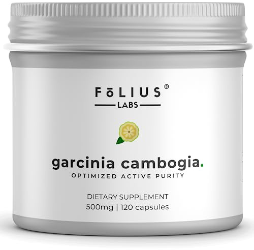 FOLIUS LABS Pure Garcinia Cambogia Extract Supplement 500mg - 100% Natural HCA Extract Concentrated to 60% - Supports Healthy Digestion and Metabolism - 120 Capsules