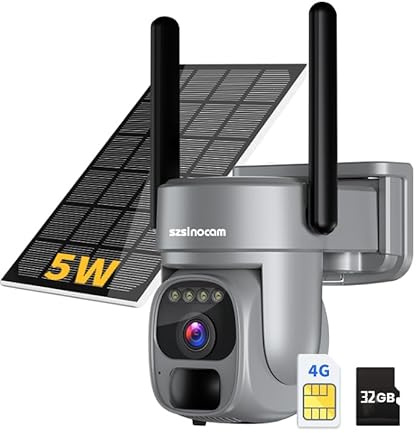 4G Telecamera Esterno,con Scheda SIM+ 32G SD Card 5W Pannello Solare 20000mAh Batteria,2.5K Telecamere Senza Fili da Esterno,360° PTZ,Tracciamento Automatico,Visione Notturna a Colori,Rilevamento PIR