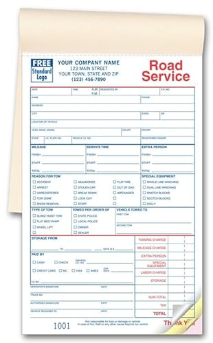 5Forms Towing Service Order Books - Size 5 1/2 x 8 1/2 - 250 2 Part Forms in Books of 50