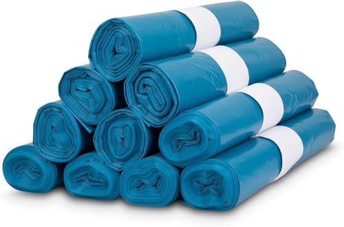 TONECO Profi Müllsäcke 200 Stück Abfallsäcke Extra Stark 70 cm x 110 cm - 20 ROLLEN (200 extra starke Beutel) - Blaue Müllbeutel - 120L - super stabil - 100% recycelte Folie - (20)