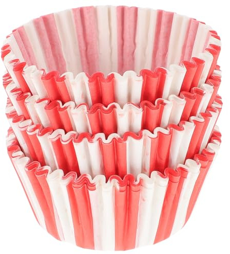 KOMBIUDA Red and White Stripes Muffin Cups Oil-Proof Cupcake Liners Baking Paper Cups for Muffins Cakes Candies Truffles and Strawberries Oven Safe for Home Baking Parties