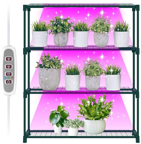Vercraft Pflanzenständer für den Innenbereich mit Wachstumslichtern, 4 Etagen, Gewächshausregale, 106,7 x 30,5 x 89,9 cm, Vollspektrum, 24 W, LED-Wachstumslicht, Pflanzenhalter, Ausstellungsregale für