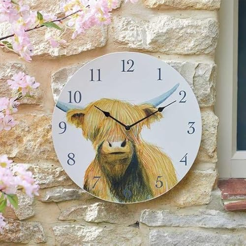 Smart Garden Products Highland Cow Wall Clock 30cm - Battery operated Clock for outdoor or indoor use