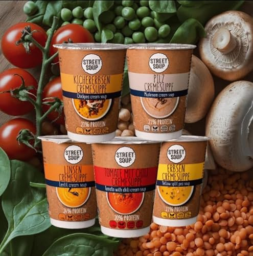 STREET SOUP Suppenkur 3 Tage, 15 vegane Cremesuppen zum Abnehmen & Detox, 100% natürlich, Low Carb & 20% Protein (15 Becher, ergibt je 300 g Suppe)
