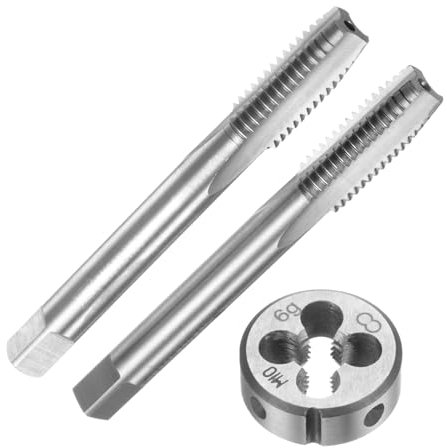 QUARKZMAN Juego de 3 Piezas de Machos y Terrajas Métricas, M10 x 1.5, Machos Cónicos/Intermedios y Terraja Redonda, Kit de Herramientas de Roscado Manual para Reparación de Roscas