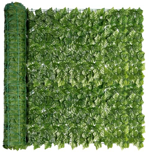 REOVE Artificial Ivy Privacy Fence Screen,1*3m Artificial Hedge Fence Green Leaf Ivy Screen Plant Wall Fake Grass Decorative Backdrop for Privacy Protection Home Balcony Garden (Two - 3m x 0.5m Rolls)