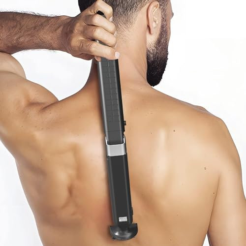 Groom Essentials Electric Back Shaver for Men | 150° Extension, Extendable Handle, Multi-Functional Shaver for Back | Travel-Friendly, Foldable Design (Battery-Operated, Extended)