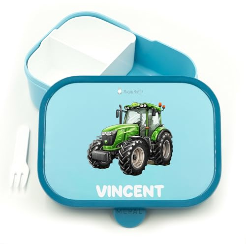 Geschenkfreude Personalisierte Brotdose Traktor für Mepal - Jausenbox Kinder Traktor - Lunchbox Kinder mit Trennwand Name, Kindergarten, Schule - Alles für den Schulanfang - Brotdose mit Namen