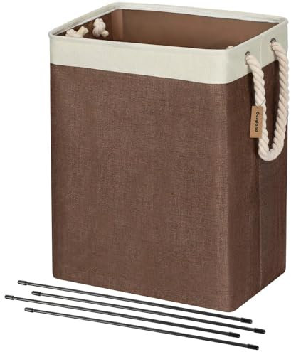 COSYLAND Cesto para Ropa Sucia 65L Plegable con Soporte de Bambú y Asas de Cuerda, Cesto Grande para Lavandería, Dormitorio y Baño – Marrón