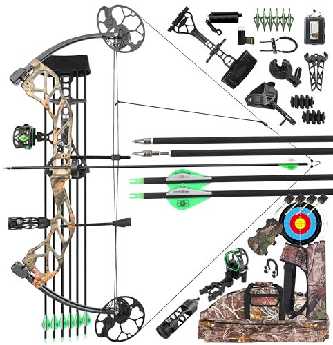 surwolf 19-70lbs Compoundbogen Bogenschießen Jagdbogen Erwachsener Schießbogen 320fps Bogenschießen Pfeil und Bogen Set für Bogenschießen im Freien (Waldtarn-set2)