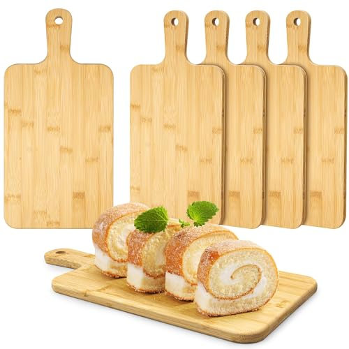 Lot de 5 planches à découper en bois avec poignée, planches de service en vrac, planches à découper pour pizza, pain, fromage, charcuterie, fruits, légumes (40 x 20 cm)