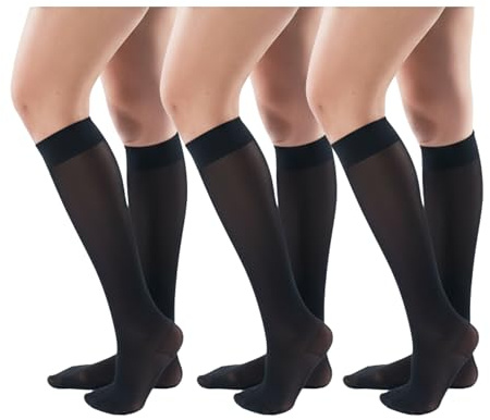 ACTIVA – Pack 3 Gambaletti Donna 140 Denari a Compressione Graduata Classe 1 (16-19 mmHg) – Calze Riposanti Elastiche Made in Italy (Nero, L)