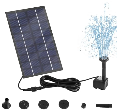 Solar Springbrunnen für Außen, Solar Brunnenpumpen, 1.8W Solar-Teichpumpe, DIY Solarbrunnen Solarwasserbrunnen, Solar-Schwimmbrunnenpumpe mit 6 Fontänenstile, für Garten,Vogelbad,Teich