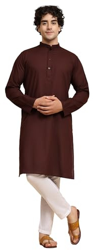 SKAVIJ Kurta Pigiama Yoga Tunica Uomo abbigliamento indiano (Marrone, 4XL)