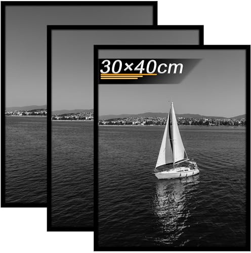 Tinkeps Cadre 30 x 40 cm, Lot de 3 Cadre Photo Noir, à Suspendre Horizontalement ou Verticalement au Mur, avec Plaque en Acrylique Transparent et Incassable