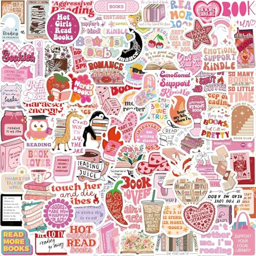 200Pcs Pink Bookish Stickers, Reading Stickers for Kindle, Funny Bookish Smutty Stickers, Vinyl Waterproof Booktok Aesthetic Decal for Laptop Computer Phone Water Bottle