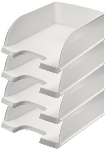Leitz Briefkorb A4 Jumbo, 4er Pack, Weiß, Mit extragroßem Fassungsvermögen, Plus Serie, 52330001