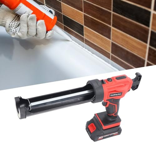BVMKNI Cordless Caulking Gun, Battery Operated Electric Caulk Gun with LED Light, 4 Adjustable Speeds, Auto Retract System, Electric Caulking Gun Kit Adhesive Caulk Gun for Filling