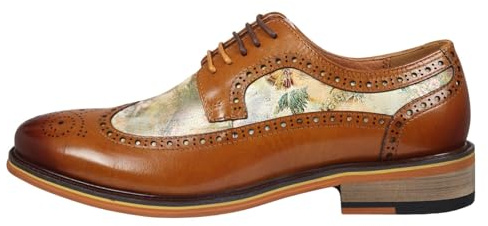 Zapatos de vestir para hombre con estampado icónico marrón Oxford Brogue con cordones, Brown, 39 1/3 EU