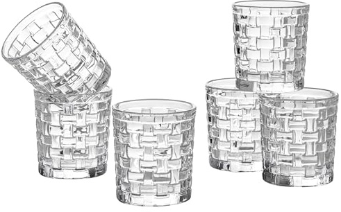 Baroni Home Lot de 6 verres en verre décorés avec finitions en relief 30 cl, verres élégants lavables au lave-vaisselle, 8 x 8 x 10 cm (tressé)