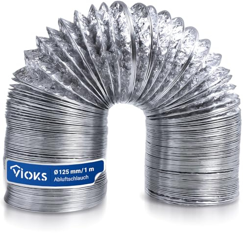 VIOKS Tubo di scarico, 1 metro, 125 mm, per sistemi di conduzione dell'aria da 125 err, tubo di scarico isolato, climatizzatore, per aria condizionata, tubo flessibile