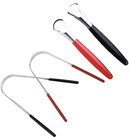 Healeved 4 Pz raschietto per lingua spazzolino dentifricio bocca scrubber per le labbra pulitore lingua pulisci-lingua strumento per raschiare la lingua pulitore orale Acciaio inossidabile