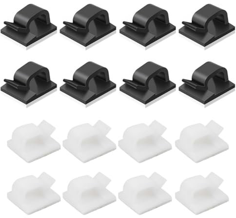 CAXUSD Clips De Câbles Auto-adhésifs Support De Cordon Plastique Compact 60 Pièces Pour Bureau Maison Voiture Organisateur De Câbles Adhésif Noir Et Blanc