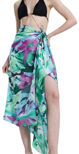 Jupe Sarong pour Femme, Brillant Saron Beach Wear Mode Natation Couverture Bikini Couverture Sèche Rapide Saron Femmes Beach Wear (Bleu et Vert)