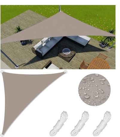 Wasserdichtes, dreieckiges Sonnensegel, 9 x 9 x 12,8 m, atmungsaktiv, Terrassenüberdachung mit 98 % UV-Block, D-Ring und Seil, für Außenbereich, Garten, Hof, Rasen, Pergola, Markise für Garten,