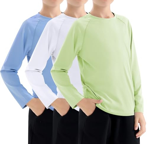 Rashguard pour Garçons -3 Pièces Maillot de Bain à Manche Longue Anti-UV, UPF50+ Costumes de Bain pour Enfants à Séchage Rapide Blanc/Jaune/Bleu (XL/14-16)