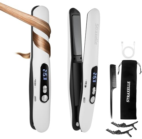 Straxelle Mini Glätteisen Kabellos mit 5000mAh, 2 in 1 Glätteisen Locken und Glätten, 175°C-215°C 3 Einstellbare Temperaturen Reiseglätteisen mit LED Anzeige für alle Haartypen