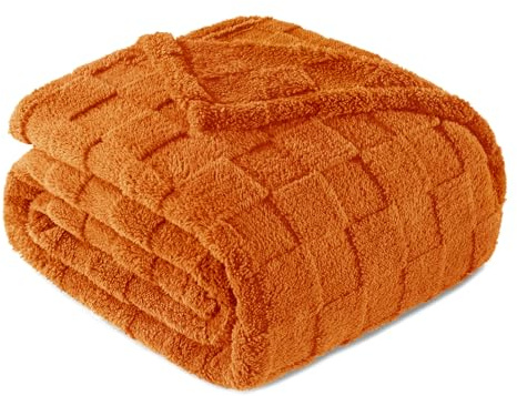 Exclusivo Mezcla Kuscheldecke Flauschig 130x170 cm Fleecedecke Sofadecke | Weich, Leicht, Atmungsaktiv, Karierte Decke, Bett, Sofa, kuschelig, Wohndecke, Bettüberwurf, alle Jahreszeiten, Orange