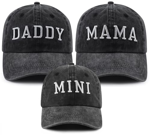 Daddy Mama Mini Eltern-Kind-Mütze, lustig, verstellbar, Baumwolle, bestickt, passende Familien-Baseballkappe, 3er-Set