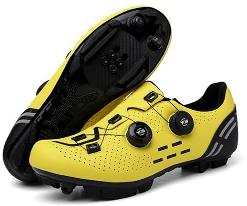 Scarpe da Mountain Bike Scarpe da Ciclismo Indoor E Outdoor da Uomo E Donna MTB Outdoor Scarpe da Ciclismo Traspiranti E Antiscivolo Scarpe da Spin Bike Unisex Compatibili-Yellow||Numeric_42