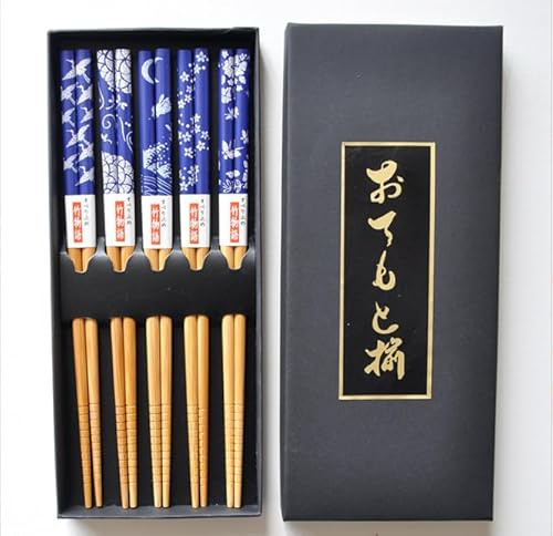 5 Pairs Premium Bamboo Chopsticks Gift Set - Japanese Chinese Style Chopsticks with Elegant Gift Box for Noodles, Sushi, Asian Dining & Housewarming