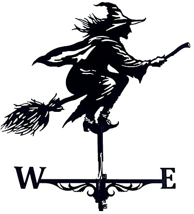Retro Witch Shape Weathercock Metal Weather Resistant Wind Direction Indicator Creative Weathervane Garden Roof Ornament for Home Garden Lawn Yard Decor