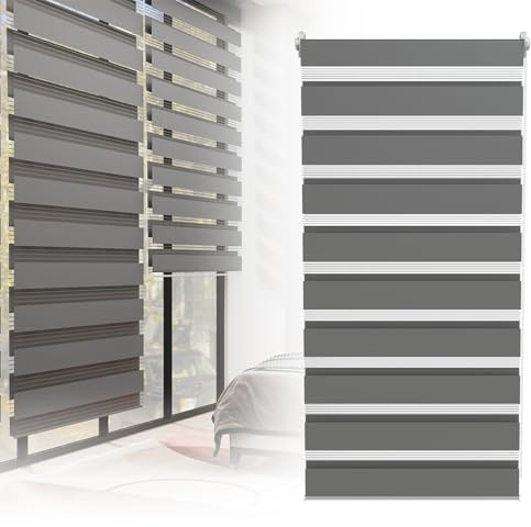 ACXIN Doppelrollo Klemmfix ohne Bohren Duo Rollos für Fenster und Tür, Klemmrollo Fensterrollo lichtdurchlässig, Sichtschutz und Sonnenschutz, B100 x H220 cm, Grau