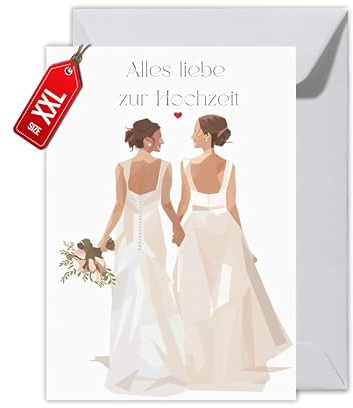 WBdesignz Queer Hochzeitskarte mit Umschlag - Stilvolle Glückwunschkarte zur Trauung für Frauen Schöne Geschenkkarte zur Hochzeitsfeier Brautpaar Liebe Verlobung LGBTQ+ (XXL DIN A4, Wedding)