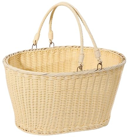 Qianly Cesto Portaoggetti Intrecciato a Manico Doppio per Conservare Alimenti E Accessori Adatto a Casa E Escursioni, 35 Cm X 27 Cm X 17