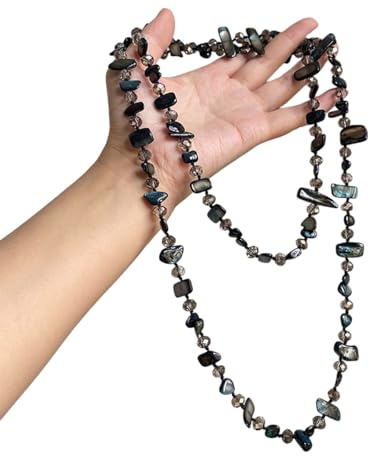 K-Elewon Colorful Irregular Beaded Long Necklace Bohemian Vintage Double-layer sweater chain Shell Beaded Long Necklace Boho Glass Beads Handmade Costume Jewelry for Women CH03-01