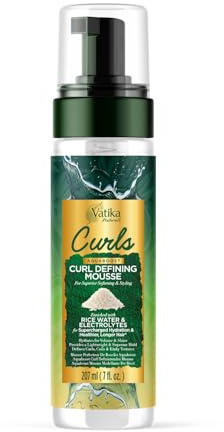 Vatika Naturals Curls AQUABOOST Curl Defining Mousse with Rice Water & Electrolytes – Lightweight Hold, Hydrating & Anti-Frizz Styling Foam for Curly, Coily & Textured Hair, 207ml