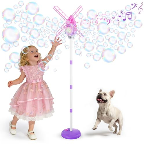 Belemar Windmill Bubble Machine for Kids & Girls, Standing Bubble Blower with Lights & Music, 51 Adjustable Height, 130ml Tank, Bubble Solution Included, Outdoor Toy for Parties & Birthdays