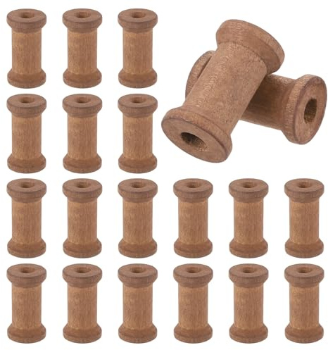 sourcing map 20Pcs Wooden Spools for Crafts, 1.06In Natural Wood Empty Spools Thread Wooden Bobbins for Wire Weaving Cord Sewing Twine Ribbon Chain Wrapping Organizing, Brown