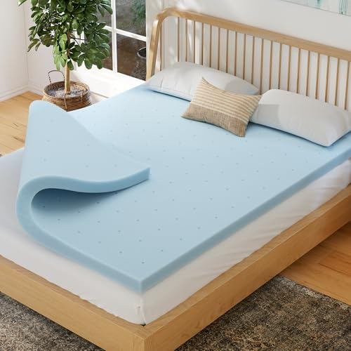 EGOHOME 3 Inch King Memory Foam Mattress Topper, Cooling Gel Infused & Pressure Relieving Pad in a Box, Dorm Room Essentials, CertiPUR Certified, Blue