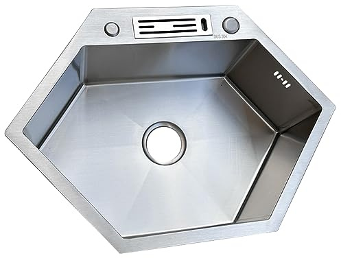 Diamantformat rostfritt stål diskho – handgjort enkelt handfat med knivhållare och dräneringsrör 84 x 55 cm – snyggt perfekt för moderna kök